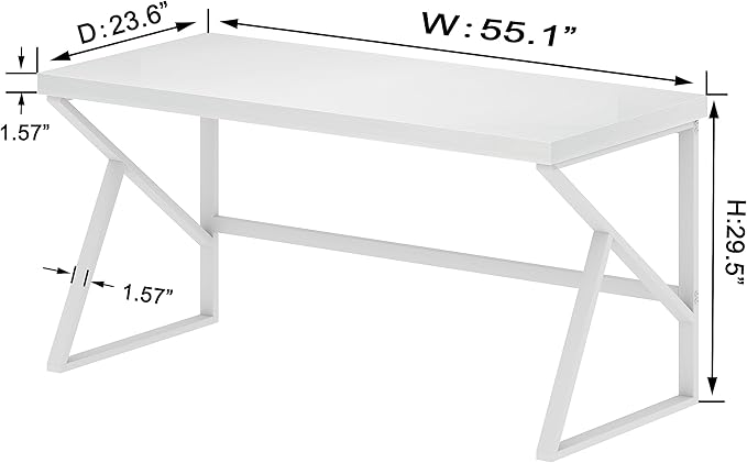 HSH White Computer Desk, Modern Wood Home Office Desk, PC Desk for Executive Work Writing Study Gaming Student Bedroom, Farmhouse Simple Wooden and Metal Computer Table Workstation, White Oak 55 Inch - LeafyLoom