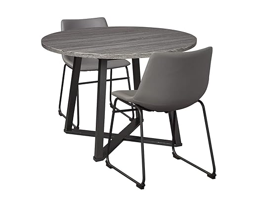 Signature Design by Ashley Centiar Mid Century Round Dining Room Table with Metal Legs, Gray & Black - LeafyLoom