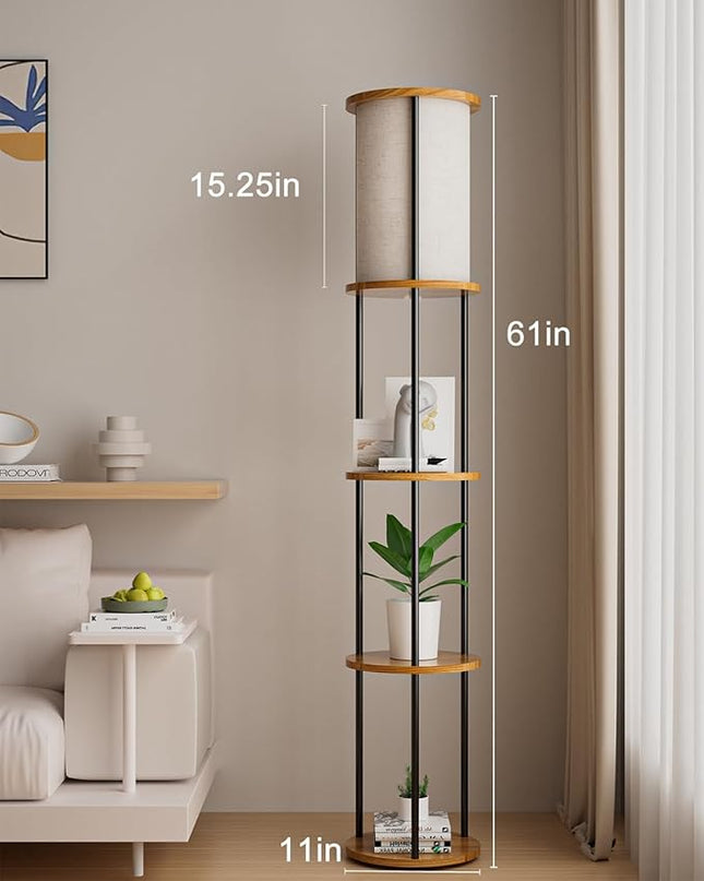 Lightdot 61IN Floor Lamp with Shelves, 3-Tier Storage Black Standing Lamps with 3000K E26 Bulb Included, Display Shelf Floor Lamp for Living Room Sofa Corner - LeafyLoom