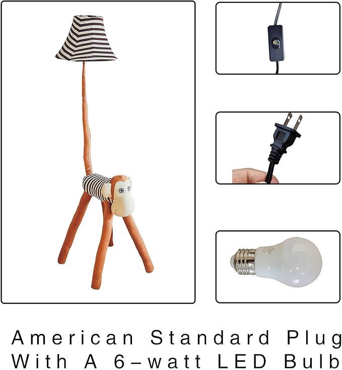 Floor Lamp by Cozylight, Brown Monkey Design 50 Inch Modern Floor Lamp for Bedroom, Hand-Stitched Toy Standing Lamp for Living Room, Kids Floor lamp Come with an LED Bulb - LeafyLoom