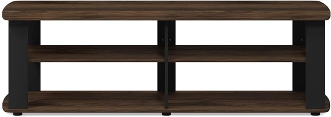 FURINNO Nelly Entertainment Center TV Stand, Short 43.3"(W) x13.4(H) x13.1(D), Columbia Walnut/Black - LeafyLoom