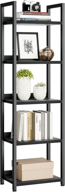 NUMENN Narrow Bookshelf, 5 Tier Bookshelves, Home Office Bookcase Shelf Storage Organizer, Free Standing Storage Shelving Unit for Bedroom, Living Room and Home Office, Black - LeafyLoom
