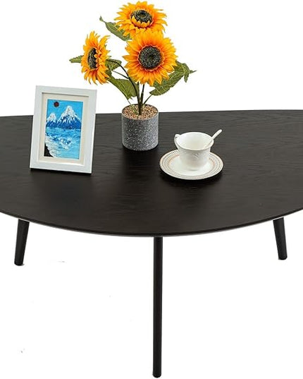 FIRMINANA Mid Century Modern Coffee Table,Large Oval Black Coffee Table for Living Room,Oval Small Mangotop Black Coffee Table for Small Spaces,Black-47.3" W x23.63 D x 17.72" H - LeafyLoom
