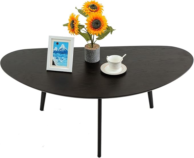 FIRMINANA Mid Century Modern Coffee Table,Large Oval Black Coffee Table for Living Room,Oval Small Mangotop Black Coffee Table for Small Spaces,Black-47.3" W x23.63 D x 17.72" H - LeafyLoom