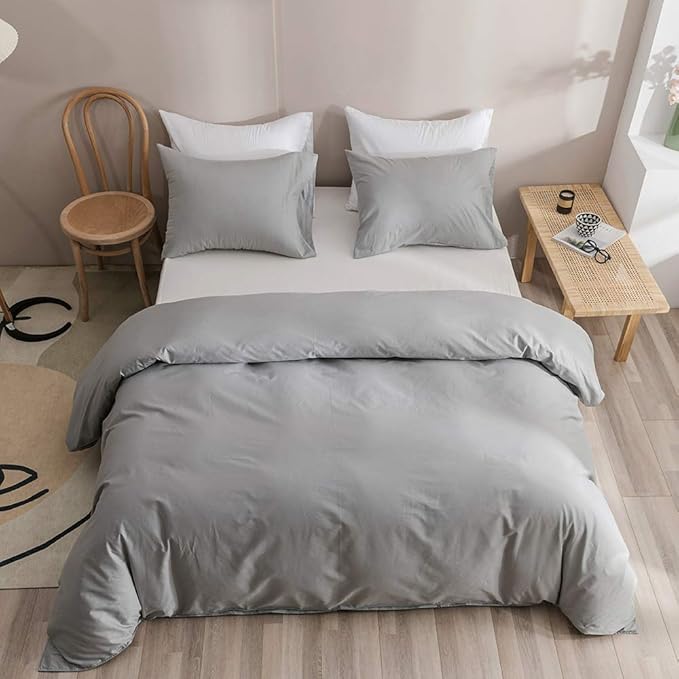 Silver Grey Comforter Set Full Bright Gray Beddig Set for Kids Teens Adult Solid Silver Gray Color Bedding Set 3 Pieces with 2 Pollowcases Lightweight Durable Gray Comforter Set - LeafyLoom