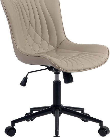 YOUTASTE Office Chair Armless Desk Chair Small Computer Swivel Rolling Chair with Wheels, Modern Upholstered PU Leather Task Chair, Adjustable Home Office Desk Chairs for Computer, Khaki - LeafyLoom