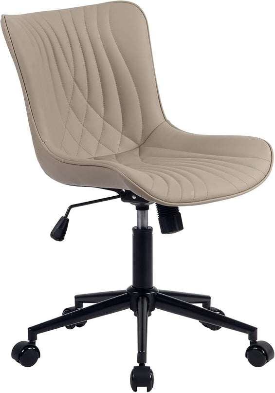 YOUTASTE Office Chair Armless Desk Chair Small Computer Swivel Rolling Chair with Wheels, Modern Upholstered PU Leather Task Chair, Adjustable Home Office Desk Chairs for Computer, Khaki - LeafyLoom