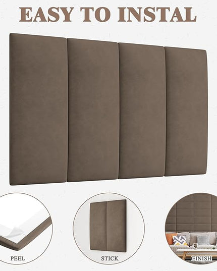 King Headboard, Wall Mounted Peel and Stick Headboard, Upholstered Leather Bed Headboard for King Size Bed, Floating Dorm Bedroom Tall Headboard Soundproof Wall Panels (12 Panels, 10"x24") - LeafyLoom