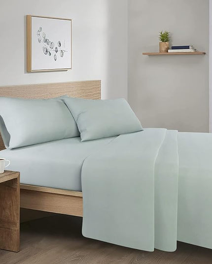 Comfort Spaces Cotton Flannel Breathable Warm Deep Pocket Sheets with Pillow Case Bedding, Cal King, Aqua Solid 4 Piece - LeafyLoom