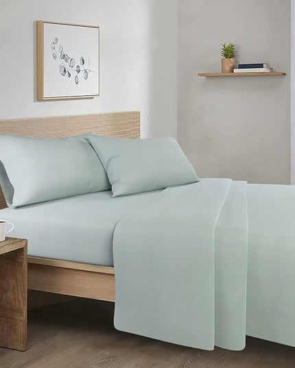 Comfort Spaces Cotton Flannel Breathable Warm Deep Pocket Sheets with Pillow Case Bedding, Queen, Aqua Solid 4 Piece - LeafyLoom