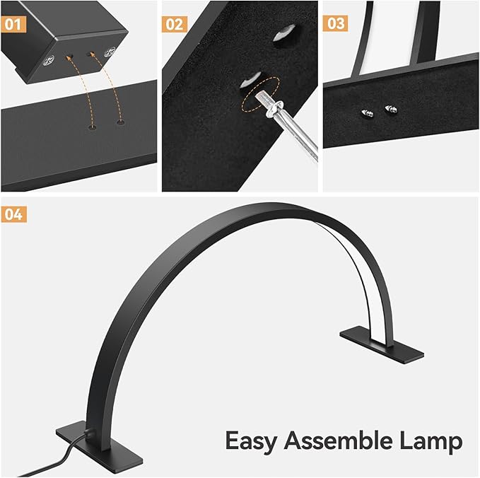 22inch Half Moon Light Nail Lamp for Desk, LED Nail Tech Lamp Lash Light for Professionals, Dimmable Lamp with Touch Controller, Color Temperature 3000K-6000K (Black) - LeafyLoom