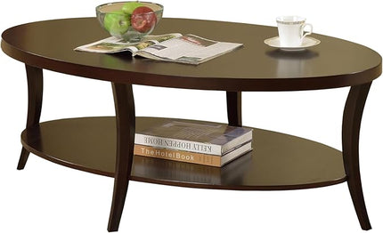 NicBex Coffee Table Wooden Coffee Table with Storage Oval Center Tables with Display Shelves Dining Table for Living Room, Dining Room, Office, and Bedroom,48" W, Espresso - LeafyLoom