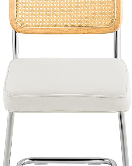 VEVOR Rattan Dining Chairs Set of 2, Mid Century Modern Dining Chair, Upholstered Velvet Accent Chair with Rattan Back, Retro Dining Room Kitchen Chair for Living Room, Bedroom, Office (18.1 Inch) - LeafyLoom