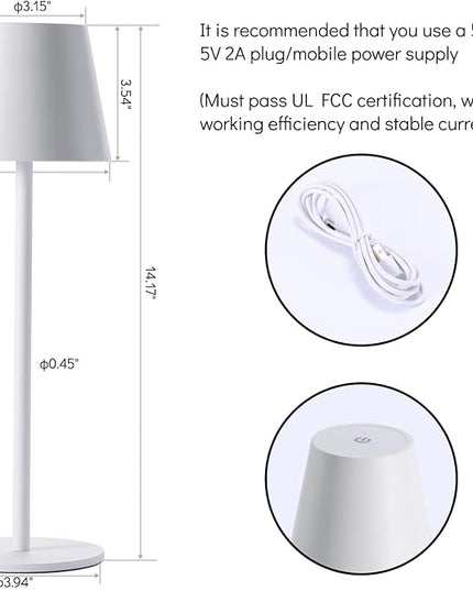 Maksone 2 pack LED Cordless Table Lamp, 6600mWh Rechargeable Battery Desk Lamp, 3000K Stepless Dimming Night Light, IP54 Waterproof Metal Outdoor Portable Lamp for Camping, Restaurant (White) - LeafyLoom