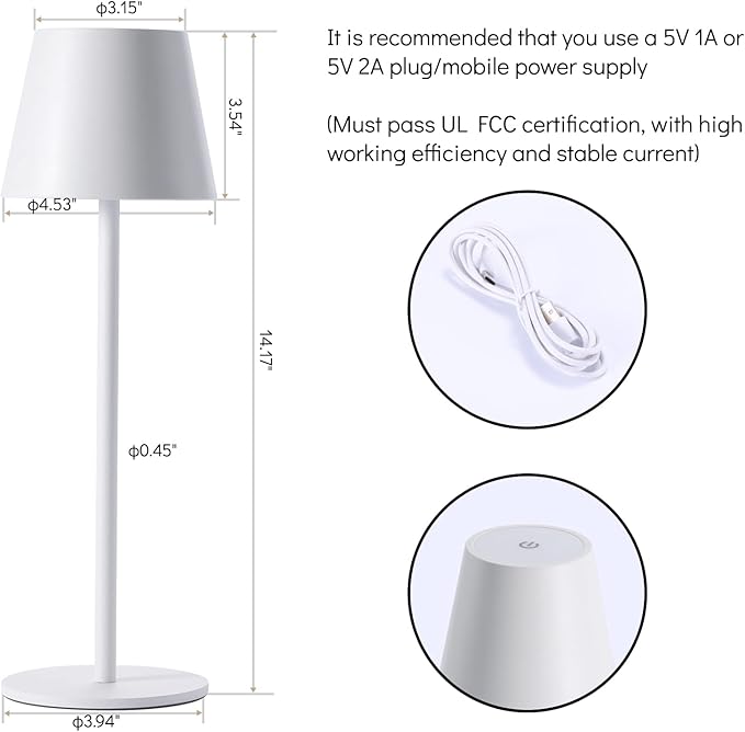 Maksone 2 pack LED Cordless Table Lamp, 6600mWh Rechargeable Battery Desk Lamp, 3000K Stepless Dimming Night Light, IP54 Waterproof Metal Outdoor Portable Lamp for Camping, Restaurant (White) - LeafyLoom