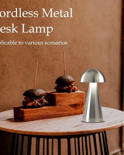 Cordless Metal Desk Lamp, Touch Sensor Control LED Table Lamp,3 Color Stepless Dimmable Battery Powered Lamp (Silver) - LeafyLoom