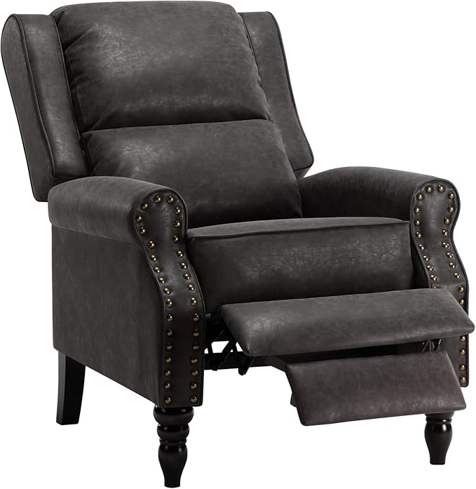 STARY Faux Leather Pushback Recliner Chair for Living Room Bedroom RV, Dark Gray - LeafyLoom