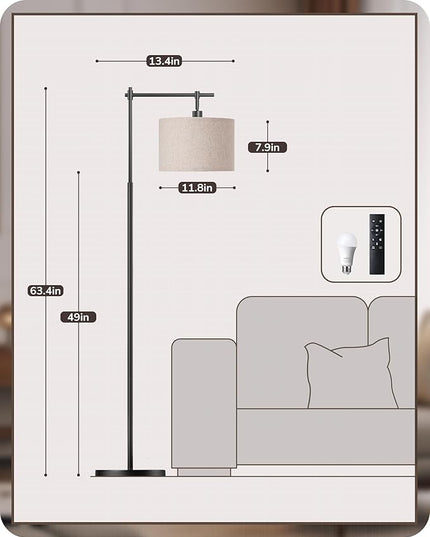 EDISHINE Dimmable Floor Lamp, 5 Color Temperature, Modern Standing Lamp with Remote Control & Beige Shade, E26 Socket, Arc Floor Lamp for Bedroom, Living Room, Office, LED Bulb Included - LeafyLoom