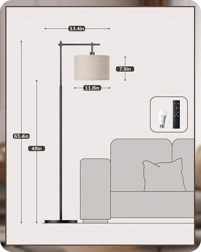 EDISHINE Dimmable Floor Lamp, 5 Color Temperature, Modern Standing Lamp with Remote Control & Beige Shade, E26 Socket, Arc Floor Lamp for Bedroom, Living Room, Office, LED Bulb Included - LeafyLoom