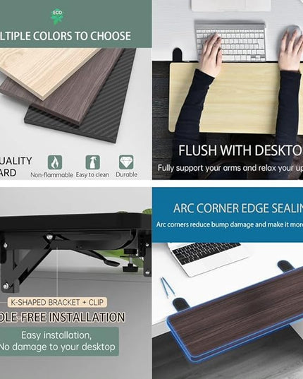 Ergonomics Desk Extender Tray, 29.5"x9.5" Punch-Free Clamp on, Foldable Keyboard Drawer Tray, Table Mount Arm Wrist Rest Shelf, Computer Elbow Arm Support - LeafyLoom