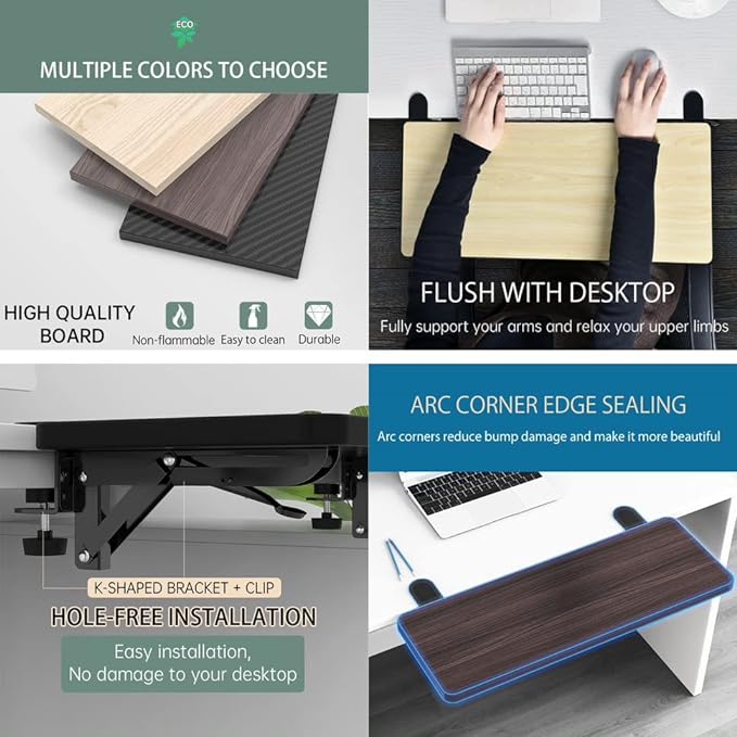Ergonomics Desk Extender Tray, 29.5"x9.5" Punch-Free Clamp on, Foldable Keyboard Drawer Tray, Table Mount Arm Wrist Rest Shelf, Computer Elbow Arm Support - LeafyLoom