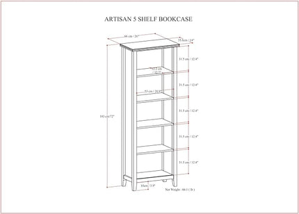 SIMPLIHOME Artisan SOLID WOOD 26 Inch Contemporary 5 Shelf Bookcase in Black, For the Living Room, Study Room and Office - LeafyLoom