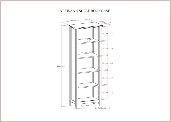 SIMPLIHOME Artisan SOLID WOOD 26 Inch Contemporary 5 Shelf Bookcase in Black, For the Living Room, Study Room and Office - LeafyLoom