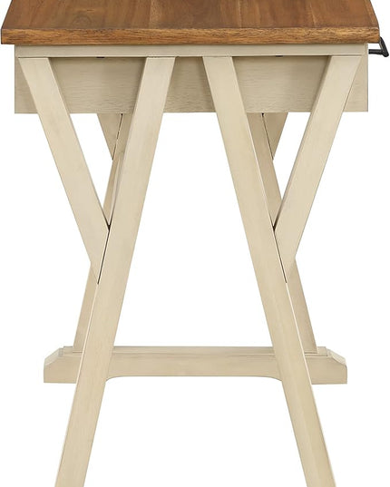 OSP Home Furnishings Jericho Rustic 42 Inch Writing Desk with 2 Drawers and Burnished Decorative Hardware, Antique White - LeafyLoom