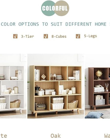 IOTXY Open Cube Low Bookcase - 3-Tier Freestanding Storage Display Cabinet Organizer with Legs for Home Office, 8-Cubes Open Shelf Short Bookshelf, White - LeafyLoom