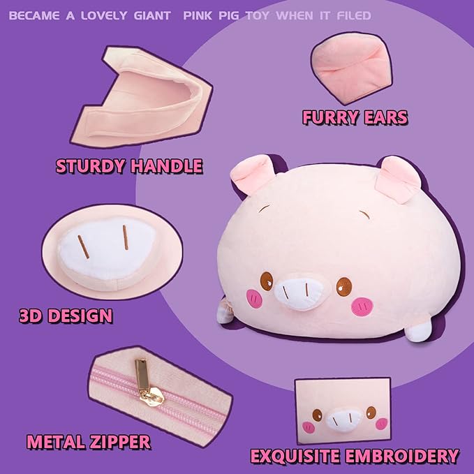 Stuffed Animal Storage Bean Bag Chair Cover for Kids Pink Pig Plush Bean Bag Chair for Girls Large Size Toy Organizer Cover Only Without Filling - LeafyLoom