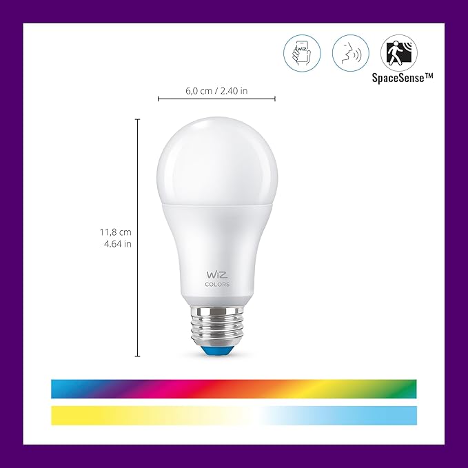 WiZ Connected 60W A19 LED Smart Light Bulbs - Connects to Your Wi-Fi - E26 Smart Bulb - Control with Voice or App + Activate with Motion - Matter Compatible - 1 Pack WiZConnectedLighting