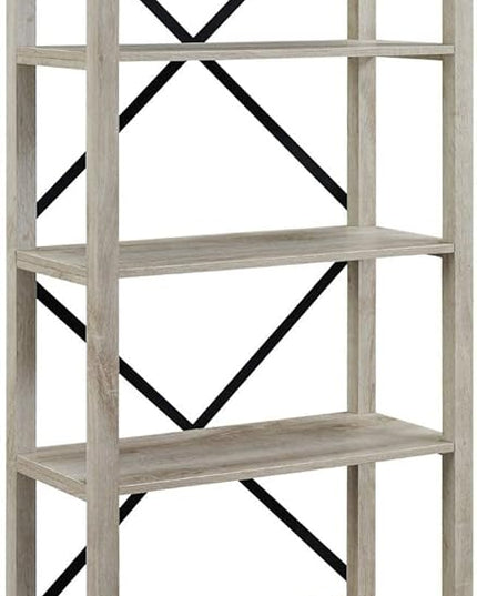 Walker Edison,4 shelves Andersen Urban Industrial Metal X Back Bookshelf, 64 Inch, White Oak - LeafyLoom