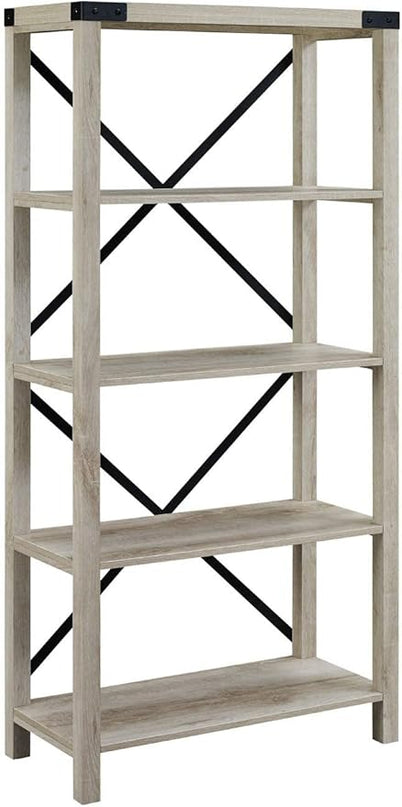 Walker Edison,4 shelves Andersen Urban Industrial Metal X Back Bookshelf, 64 Inch, White Oak - LeafyLoom