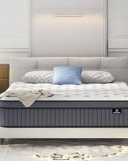 King Size Mattress - Upgrade Strengthen - 14 Inch Firm Hybrid King Mattress in a Box, Mattress King With High density Memory Foam and Independent Pocket Springs, Strong Edge Support, Release Pressure - LeafyLoom
