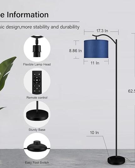 BoostArea Floor Lamp for Living Room,Arc Floor Lamp with Remote Control,Stepless Dimmable Brightness & Colors Temperature 2700k-6500k,Modern Standing Lamp for Bedroom Study Room Office,Blue - LeafyLoom