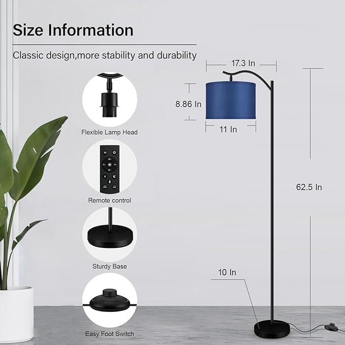 BoostArea Floor Lamp for Living Room,Arc Floor Lamp with Remote Control,Stepless Dimmable Brightness & Colors Temperature 2700k-6500k,Modern Standing Lamp for Bedroom Study Room Office,Blue - LeafyLoom