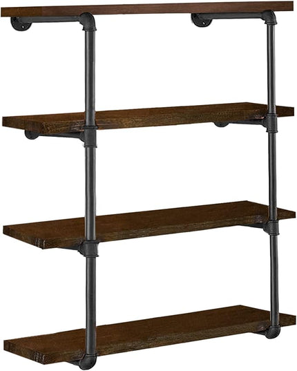 HITOMEN Industrial Iron Pipe Shelves, 2 Set 4-Tier, 42" Tall, 12" Depth, DIY Open Bookshelf Bookcase, Wall Mounted Vintage Retro Shelving, Rustic Farmhouse Pantry Kitchen Storage, Black Shelf Brackets - LeafyLoom