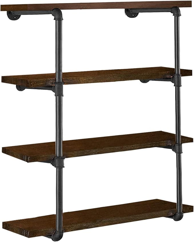 HITOMEN Industrial Iron Pipe Shelves, 2 Set 4-Tier, 42" Tall, 12" Depth, DIY Open Bookshelf Bookcase, Wall Mounted Vintage Retro Shelving, Rustic Farmhouse Pantry Kitchen Storage, Black Shelf Brackets - LeafyLoom