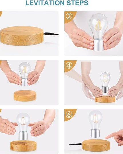 Magnetic Levitating Light Bulb Lamp, 360 Degree Rotating Floating Bulb Desk Lamp, Magnetic Levitation Bulb Night Lights, Cool Gifts, Room Office Decorative Lamp (Yellow) - LeafyLoom