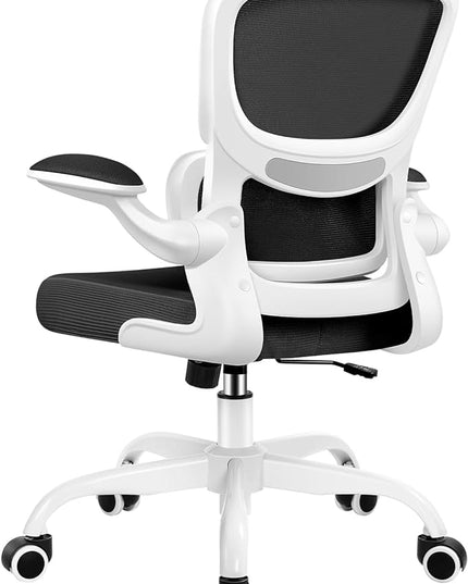 Office Chair, Ergonomic Desk Chair with Lumbar Support and Adjustable Armrests, Comfy Desk Chair Breathable Mesh Mid Back Computer Chair, Reclining Office Chair for Home Office - White - LeafyLoom
