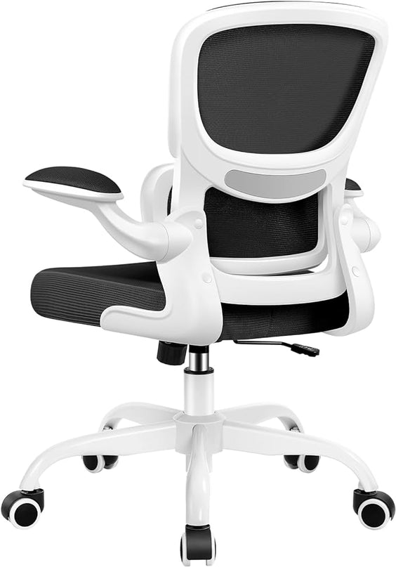Office Chair, Ergonomic Desk Chair with Lumbar Support and Adjustable Armrests, Comfy Desk Chair Breathable Mesh Mid Back Computer Chair, Reclining Office Chair for Home Office - White - LeafyLoom