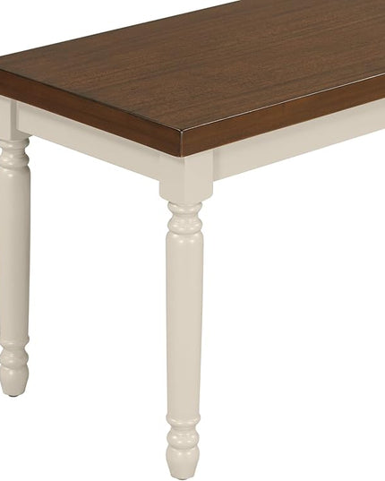 6-Piece Classic Rectangle Wooden Dining Table Set with 4 Chairs and Bench for Kitchen, Brown + Cottage White, 60" L x 35.8" W x 30" H - LeafyLoom