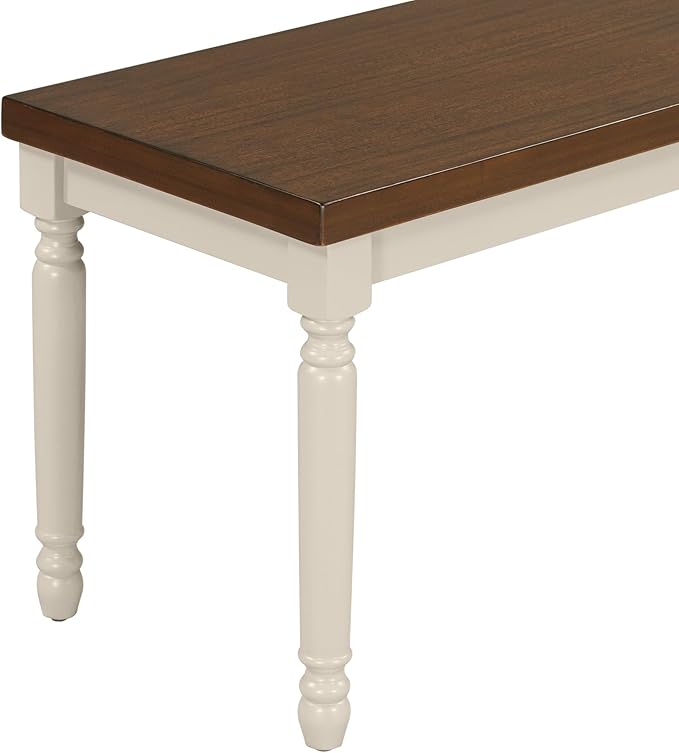 6-Piece Classic Rectangle Wooden Dining Table Set with 4 Chairs and Bench for Kitchen, Brown + Cottage White, 60" L x 35.8" W x 30" H - LeafyLoom