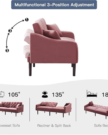 Mid-Century Modern Tufted Loveseat Sofa Living Room Furniture Sets Adjusting Backrest Small Comfy Couch for Bedroom Apartment,Home Office,Pink Sofá - LeafyLoom