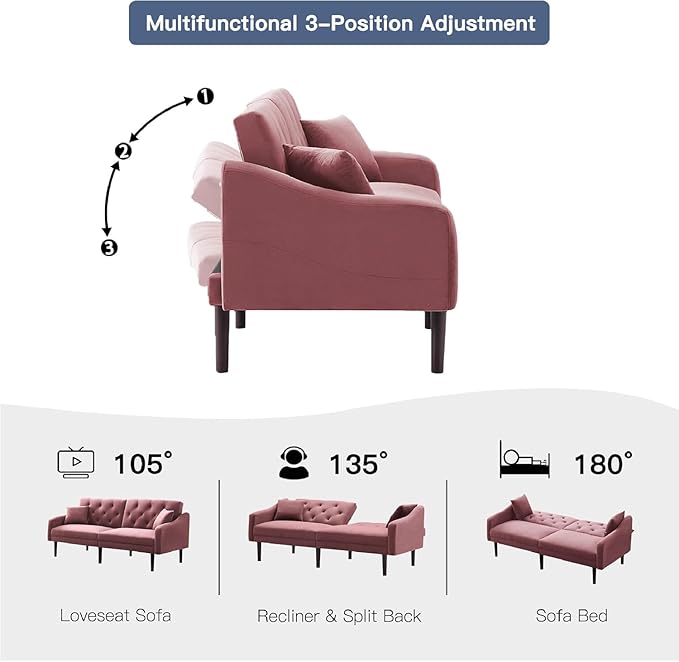 Mid-Century Modern Tufted Loveseat Sofa Living Room Furniture Sets Adjusting Backrest Small Comfy Couch for Bedroom Apartment,Home Office,Pink Sofá - LeafyLoom