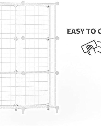 Wolizom Wire Cube Storage, Metal Grids Shelves Bookshelf, Stackable Modular Shelving Organizer, DIY Closet Bookcase Bookshelf, Grid Storage Shelf for Bedroom, Living Room, Office (White, 6 Cube) - LeafyLoom