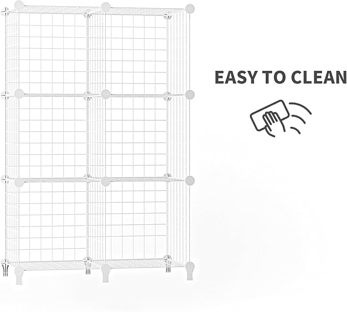 Wolizom Wire Cube Storage, Metal Grids Shelves Bookshelf, Stackable Modular Shelving Organizer, DIY Closet Bookcase Bookshelf, Grid Storage Shelf for Bedroom, Living Room, Office (White, 6 Cube) - LeafyLoom