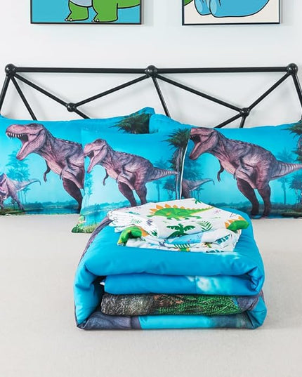 ADASMILE A & S Dinosaur Comforter Twin for Boys Dinosaur Twin Bedding Set for Kids 6 Pieces Dinosaur Comforter Set with Dinosaur Sheets Bed in A Bag T-Rex Dinosaur Comforter and Sheets Set Home Decor - LeafyLoom