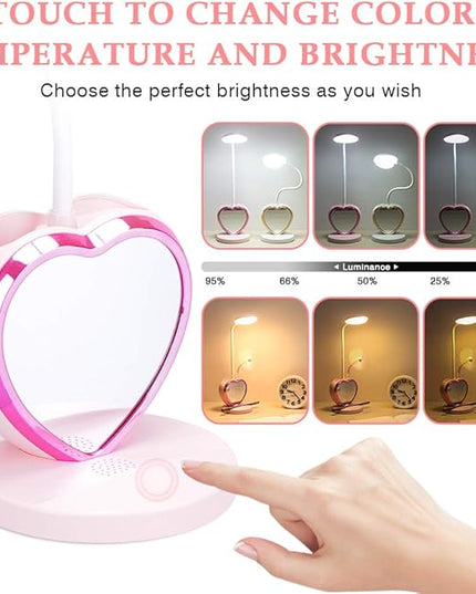 LED Desk Lamp, Cute Pink Desk Lamp with USB Charging Port/Pen Holder and Phone Stand, Touch Control Reading Lamp with 2 Color Modes,Eye-Caring Study Table Lamp for Kids Girls College Dorm Bedroom - LeafyLoom