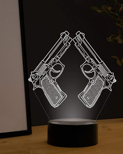 Creative 3D Pistol Lamp Night Light 16 Colors Changing USB Powered Remote Control Touch Switch Decor Lamp Optical Illusion Lamp LED Table Desk Lamp Children Kids Christmas Brithday Gift - LeafyLoom